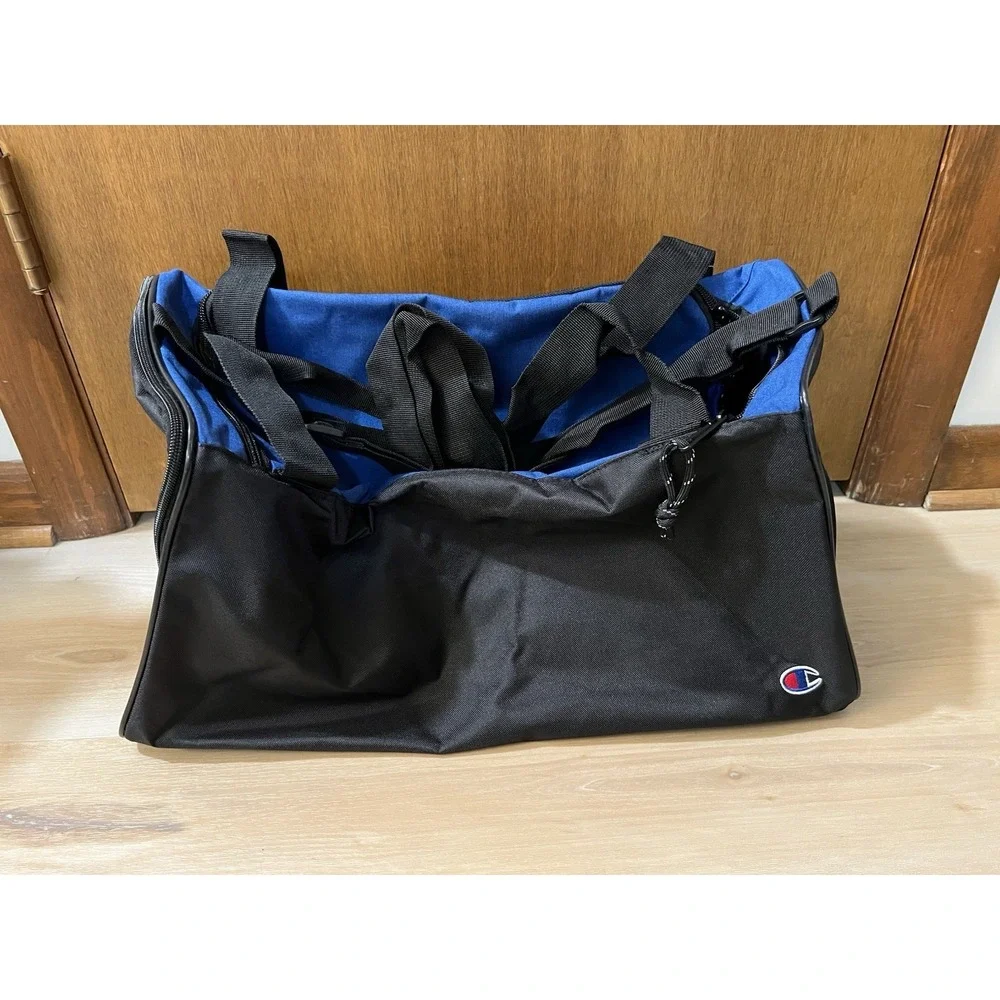 NWT Champion Logo Gym Duffel‎ Bag Royal Blue Black Medium Size Gym Weekender